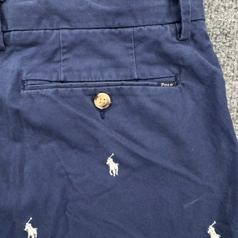 Polo Ralph Lauren Chino Shorts 36 Embroidered Pony Stretch Classic Fit Navy Blue - Picture 7 of 8
